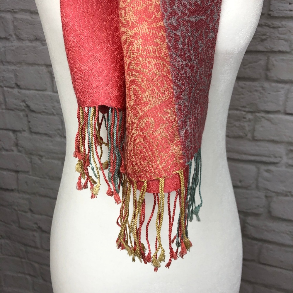 Multi-coloured Scarf with tassle ends - Picture 6 of 7